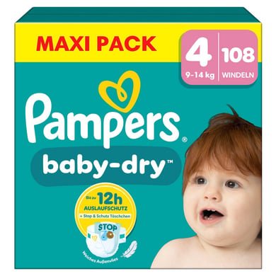 Pampers Baby-Dry Windeln, Gr.4 Maxi 9-14kg, Maxi Pack (1 x 108 Windeln) von Pampers