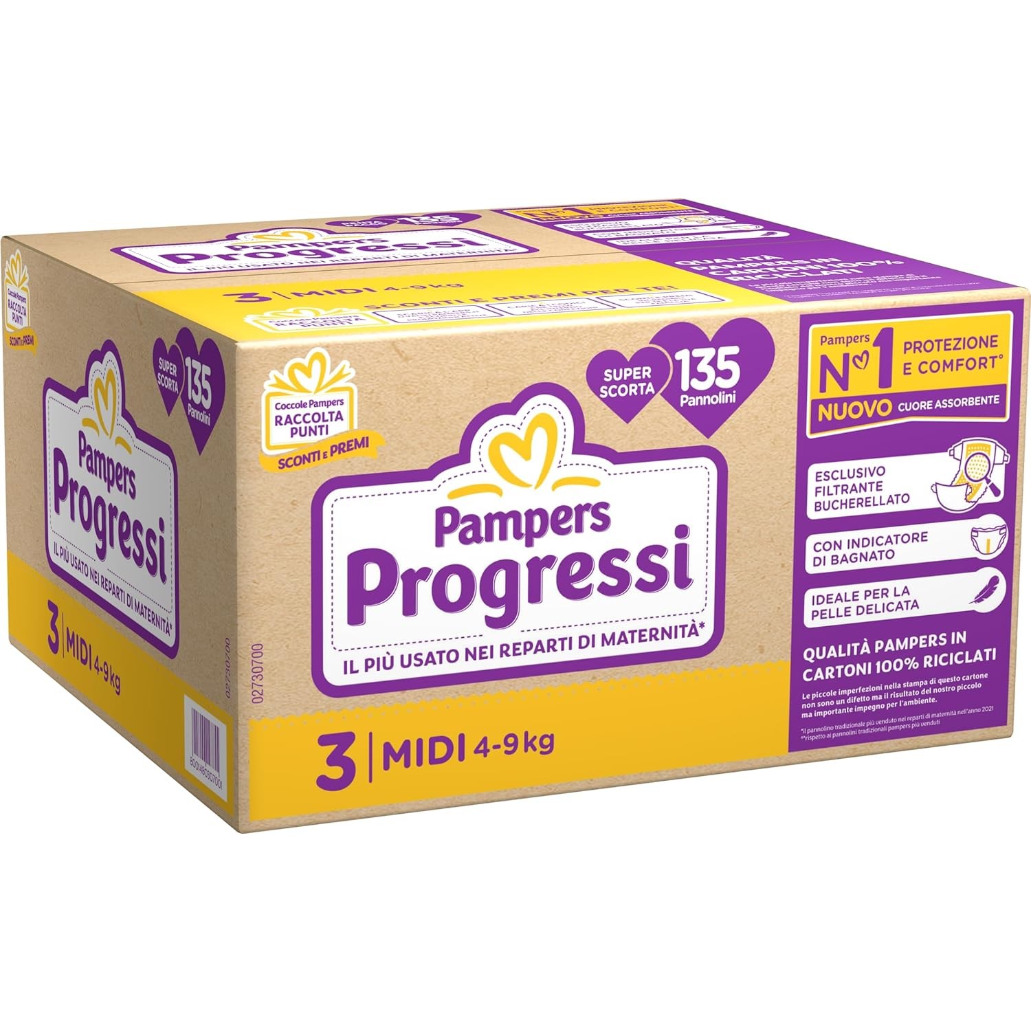 Pampers Progressi Midi Taglia 3 (4-9 kg) - Pacco scorta da 135 Pannolini von Pampers