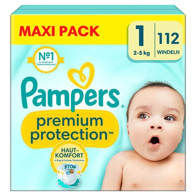 Pampers Windeln Premium Protection, Gr. 1 Newborn 2-5kg, Maxi Pack (1x 112 Windeln) von Pampers