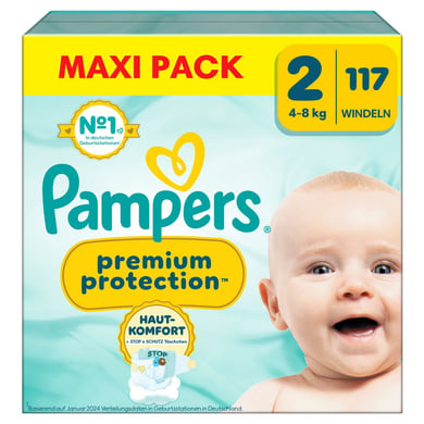 Pampers Windeln Premium Protection, Gr. 2 Mini 4-8kg, Maxi Pack (1x 117 Windeln) von Pampers