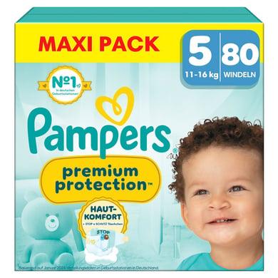 Pampers Windeln Premium Protection, Gr.5 Junior 11-16kg, Maxi Pack (1x 80 Windeln) von Pampers