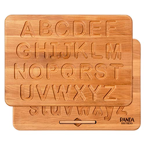 Panda Brothers Alphabet Holztafel - Montessori Spielzeug zum Buchstaben Lernen, Schreiben Lernen und zur Feinmotorischen Entwicklung | Lernspielzeug Tafel Wendbar mit Groß- und Kleinbuchstaben von Panda Brothers