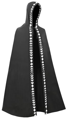 Panegy Renaissance Kapuzenumhang für Kinder Unisex Halloween Weihnachtskostüm Teufelsmantel Gothic Cosplay Robe mit Kapuze Hexe Vampire Fancy Dress Schwarz 8-10 Jahre von Panegy