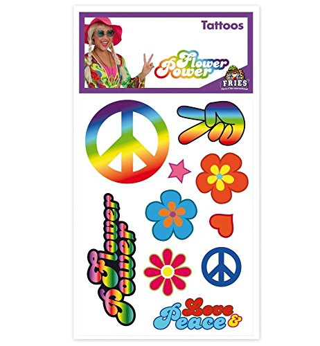 Panelize Hippie Tattoos + Lennon-Brille Flower Power Motto 70er Jahre Schlagerparty von Panelize