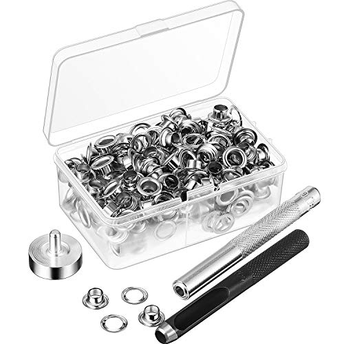 Grommet Werkzeug Kit, Grommet Einstell Werkzeug und 100 Sets Grommet Ösen mit Aufbewahrungsbox (1/4 Zoll Innen Durchmesserr) von Pangda