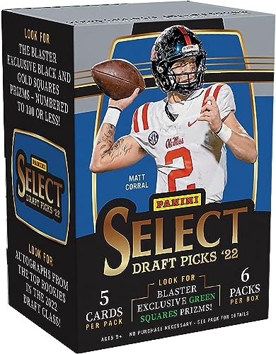 2022 Panini Select Draft Picks Fußball-Blaster, 30 Sammelkarten pro Blaster-Box von Panini Select Football