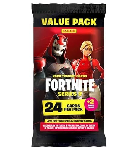 Panini Fat Pochette Cartes Bonus FORTNITE TC Serie 2 Kartenhüllen Value Pack 24 Karten + 2 Bonuskarten, Zufällig, Regenbogen, Silber von Panini