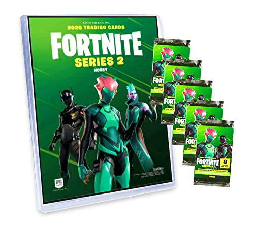 Panini Fortnite Trading Cards - Serie 2 Sammelkarten (1 Mappe + 5 Booster) - Grün, Cartoon, Papper, Wiederverwendbar, Indoor, Videospiel, STICKER_DECAL von Panini