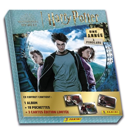 Panini Harry Potter Un Annee à Hogwarts Set mit 1 Album + 18 Hüllen + 3 Karten, limitierte Edition, 004387MCOUAFC von Panini