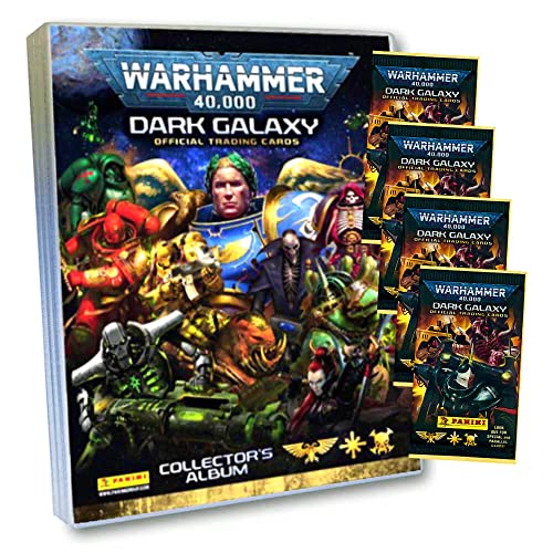 Panini Warhammer 40.000 Dark Galaxy Karten - Sammelkarten Trading Cards (2023) - 1 Mappe + 4 Booster im Bundle mit 10 STRONCARD Hüllen von Panini