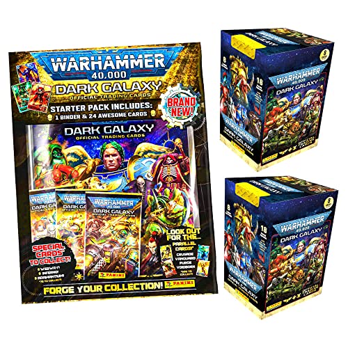 Panini Warhammer 40.000 Dark Galaxy Karten - Sammelkarten Trading Cards (2023) - 1 Starter + 2 Display im Bundle mit 10 STRONCARD Hüllen von Panini