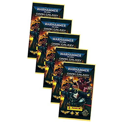 Panini Warhammer 40.000 Dark Galaxy Karten - Sammelkarten Trading Cards (2023) - 5 Booster im Bundle mit 10 STRONCARD Hüllen von Panini