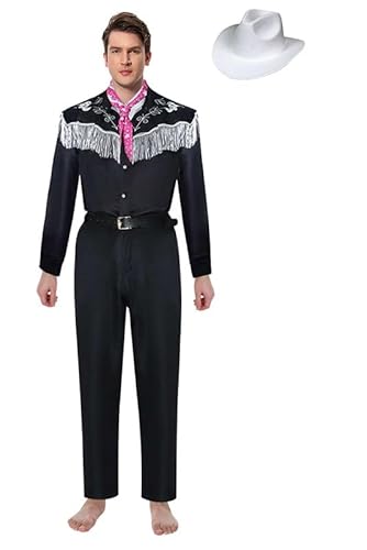 Panjue Halloween Karneval Anzug Cosplay Kostüm Role Playing Ken Mantel Hose Hut Outfits Schwarz Herren XXL von Panjue