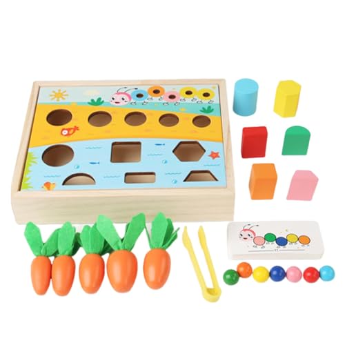 Paodduk Holz-Formsortierer-Spielzeug, Karotten-Ernte-Spiel, Holzspielzeug,Holz-Karotten-Farmspielzeug mit bunten Perlen - Farbform-Matching-Spiel, 3-in-1-Karottenform-Sortierspielzeug, von Paodduk