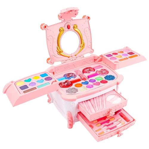 Paodduk Make-up-Set für Mädchen, Make-up-Spielzeug für Mädchen,Kosmetisches Make-up-Set für kleine Mädchen - Anzieh-Rollenspiel-Make-up-Set mit großem Fassungsvermögen für Kindergarten- und von Paodduk