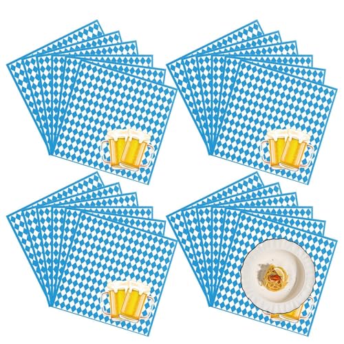 Paodduk Oktoberfest-Dekorationen,Oktoberfest-Dekorationsset - 20-teiliges Geschirrset | Designzubehör mit blau-weißer Flagge und Karomuster für 20 Gäste von Paodduk