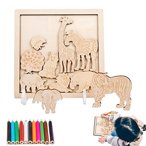 Paodduk Puzzlebrett aus Holz, Puzzle in Tierform aus Holz - Tierpädagogische Spielzeugpuzzles für Kinder | Kreativer Lernspaß beim Ausmalen für Kinder, Jungen, Mädchen, Basteln von Paodduk