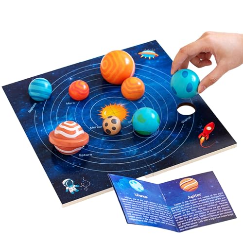 Paodduk Sonnensystem-Puzzle, Planeten-Puzzle,Weltraum-Lernpuzzle für Kinder - 3D-Weltraumplaneten-Sonnensystem-Puzzles aus Holz für Kleinkinder, Vorschulspielzeug für Kinder von 3–5 Jahren von Paodduk