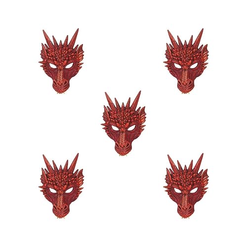 Paowsietiviity 5 set Dragon Mask Full Head Cover for Cosplay Prop Masquerade Mask Red, 30x21cm von Paowsietiviity