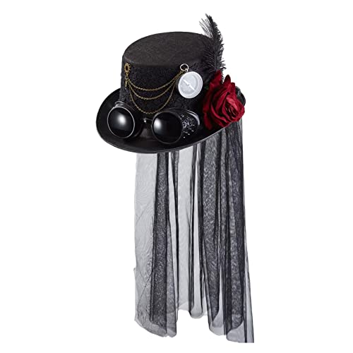 Paowsietiviity Spitzenschleier Steampunk Zylinder Gothic Vintage Kopfbedeckung Unisex Cosplay Kostüm, Stil D von Paowsietiviity