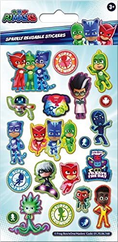 Paper Projects 01.70.06.168 PJ Masks Heroes Sparkly Aufkleber, offizielles Lizenzprodukt, wiederverwendbar auf nicht porösen Oberflächen, Weiß, 19,5 cm x 9,5 cm von Paper Projects