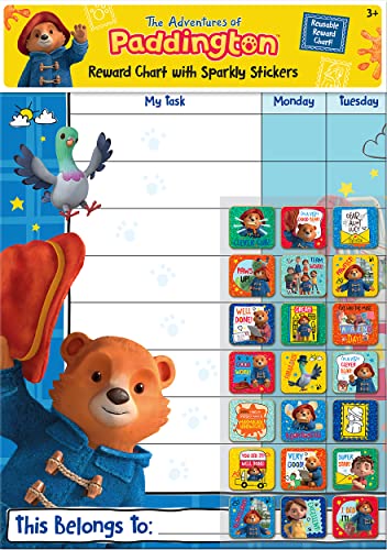 Paper Projects The Adventures of Paddington Belohnungstafel mit 56 glitzernden Aufklebern, Diagramm ist abwischbar, blau, 29,7 x 42 cm von Paper Projects