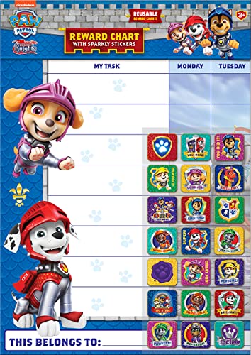 Paper Projects 01.70.30.046 Rescue Knights Paw Patrol Rettungsritter-Belohnungstafel, inkl. 56 glitzernden Aufklebern, A3-Diagramm ist abwischbar, blau, 29.7cm x 42cm von Paper Projects