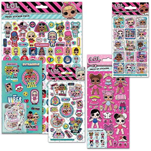 Paper Projects L.O.L. Surprise! Super Sticker-Pack, großes Set für Scrapbooking und Dekoration, wiederverwendbar auf nicht-porösen Oberflächen, Rosa/Blau, 29,7 cm x 21 cm von Paper Projects