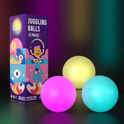 Jonglierbälle LED 3er Set - Cooles Leuchtendes Jonglierset für Anfänger und Profis | Perfekte Juggling Balls für Eine Effektvolle Show für Kinder und Erwachsene | Regenbogen Farben und Strobe-Effekt von Papi Dada