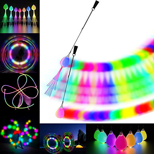 Glasfaser LED Poi Bälle 2er Set - USB Wiederaufladbare Poi Ball Set für Anfänger und Profis mit 20 Lichtmodi | Verbesserte Poi Jonglierbälle für Kinder und Erwachsene | 1x Paar Premium Leucht Pois von Papi Dada