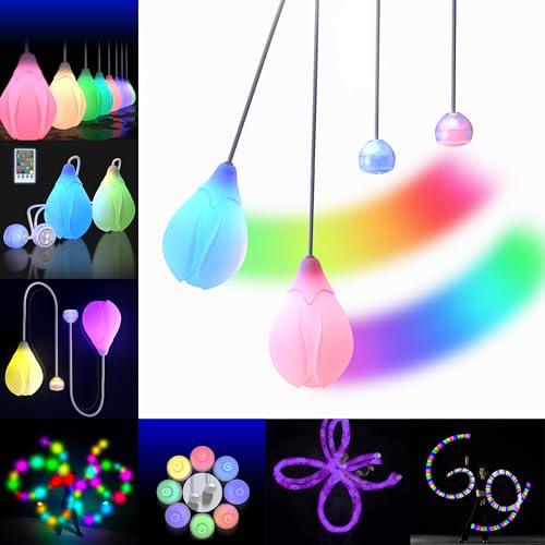 LED Poi Bälle 2er Set - Blumenförmiges, über USB wiederaufladbares Poi-Ball-Set für Anfänger und Profis mit Fernbedienung | Poi Jonglierbälle für Kinder und Erwachsene | 1x Paar Premium Leucht Pois von Papi Dada