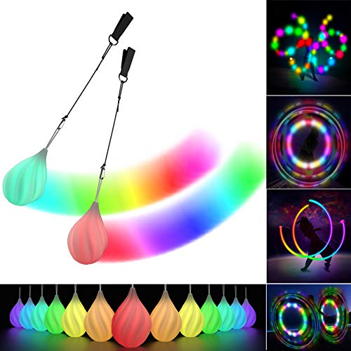 LED Poi Bälle 2er Set - für Anfänger und Profis mit Regenbogen Farben und Strobe-Effekt | Verbesserte Poi Jonglierbälle für Kinder und Erwachsene | 1x Paar Premium Leucht von Papi Dada