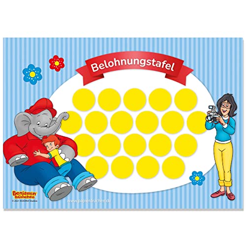 Papierdrachen Belohnungstafel Set für Kinder als Abreißblock 10 Blatt - Motivierendes Konzept als Erziehungshilfe - mit tollen Stickern für Jungs und Mädchen - Motiv Benjamin Blümchen Set 2 von Papierdrachen