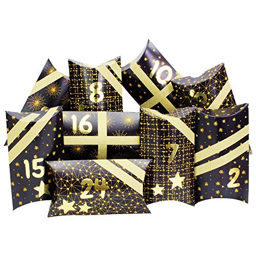 Papierdrachen 24 Adventskalender Pillowboxen - mit Washitape und goldenen Zahlenaufklebern - 24 Kissenschachteln aus Karton - DIY Adventskalender zum Befüllen und Gestalten von Papierdrachen