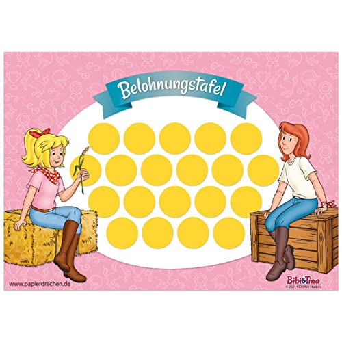 Papierdrachen Belohnungstafel Set für Kinder als Abreißblock 10 Blatt - Motivierendes Konzept als Erziehungshilfe - mit tollen Stickern für Jungs und Mädchen - Motiv Bibi und Tina Set 4 von Papierdrachen