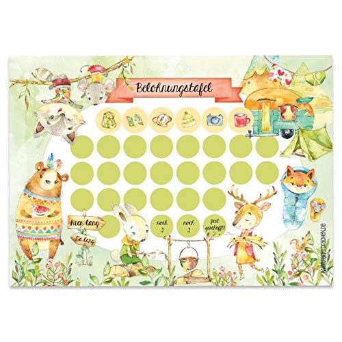 Papierdrachen Belohnungstafel Set für Kinder als Abreißblock 10 Blatt - Motivierendes Konzept als Erziehungshilfe - mit tollen Stickern für Jungs und Mädchen - Motiv Camping Set 8 von Papierdrachen