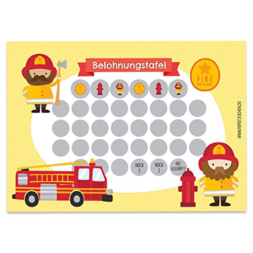 Papierdrachen Belohnungstafel Set für Kinder als Abreißblock 10 Blatt - Motivierendes Konzept als Erziehungshilfe - mit tollen Stickern für Jungs und Mädchen - Motiv Feuerwehrmann Set 6 von Papierdrachen