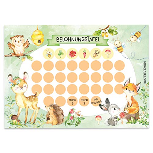 Papierdrachen Belohnungstafel Set für Kinder als Abreißblock 10 Blatt - Motivierendes Konzept als Erziehungshilfe - mit tollen Stickern für Jungs und Mädchen - Motiv Waldtiere Set 1 von Papierdrachen