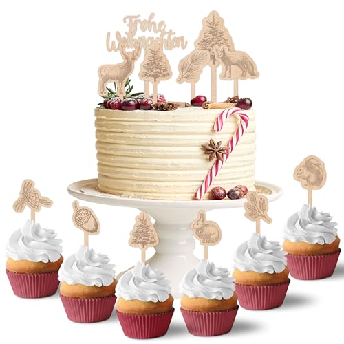 Papierdrachen Cake Topper Cozy Winter - Kuchendekoration Kuchen Topper 18-teilig - Decor Pics für den Weihnachtskuchen - festliche Weihnachtsdekoration - Set 01 von Papierdrachen