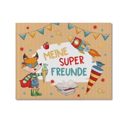 Papierdrachen Hochwertiges Freundebuch für Kinder - Superhelden Tiere - für 27 Freunde - buntes kindgerechtes Design - tolle Geschenkidee für den Schulstart - Set 7 von Papierdrachen