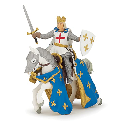 PAPO - Saint Louis und Sein Pferd - Realistische historische Figur - Historische Sammlung - REGT die Fantasie und Kreativität an - Handbemalt - 14,00cm x 8,00cm x 15,00cm - Geschenkidee für Kinder von Papo