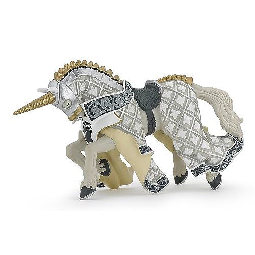 Papo 39916 Cheval du Maître des Armes cimier Licorne Medieval-Fantasy, Tiere Figur, Pferd des Waffenmeisters Einhorn, Spielfigur, Mehrfarben von Papo