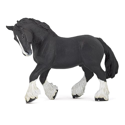 Papo 51517 Black Pferd Horses, Foals and Ponies Shire Hengst Schwarz, Spiel, Mehrfarbig, Standard von Papo