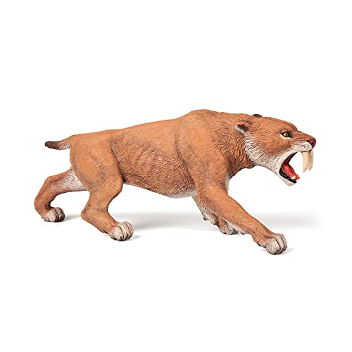 Papo 55022 Modell-Tierspielzeug zum Sammeln – Smilodon-Säbelzahntiger – Prähistorische Figur, 16 cm lang, Beige von Papo