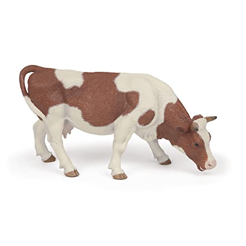 Papo -Handbemalt - Figuren -Das Leben auf dem Bauernhof-Grasende Simmentaler Kuh-51147-Sammelbar-Für Kinder - Geeignet für Jungen und Mädchen - Ab 3 Jahren von Papo