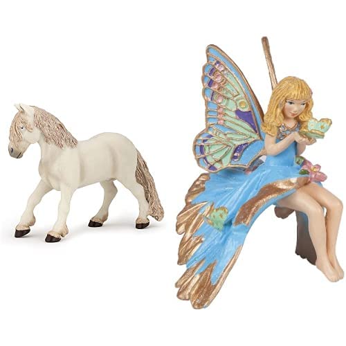 Papo-Lot de 2 Figurines- Collection Monde Enchanté - Poney féerique + Enfant elfe bleu von Papo