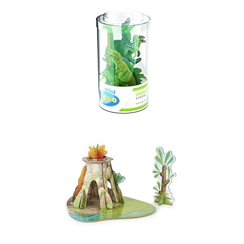 Papo – Sammelfiguren – Mini Plus Dinosaurs Set 2 (Tube, 6 Stücke) Figuren + Mini Land der Dinosaurier ISIPLAY Gebäude – Für Kinder – Geeignet für Mädchen und Jungen – Alter 3+ von Papo