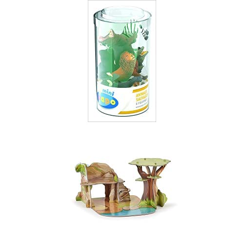 Papo – Sammelfiguren – Mini Plus Wildtiere Set 1 (Tube, 6 Stücke) Figuren + Mini Savanne ISIPLAY Gebäude – Für Kinder – Geeignet für Mädchen und Jungen – ab 3 Jahren von Papo