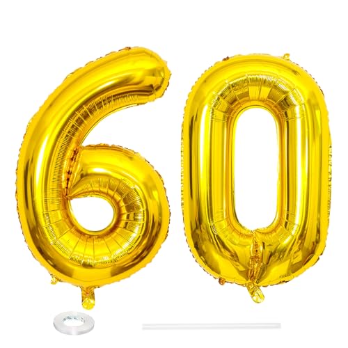 ParPix Luftballon 60 Geburtstag Deko, 32" 60 Luftballon Zahl, Deko 60 Geburtstag Frau Mann,Gold 60 Ballon, Geburtstagsdeko 60 Jahre, Luftballons 60. Geburtstag,60 Geburtstag Männer Frauen Folienballon von ParPix