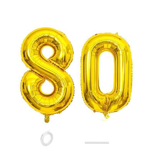 ParPix Luftballon 80 Geburtstag Deko, 32" 80 Luftballon Zahl, Deko 80 Geburtstag Frau Mann,Gold 80 Ballon, Geburtstagsdeko 80 Jahre, Luftballons 80. Geburtstag,80 Geburtstag Männer Frauen Folienballon von ParPix